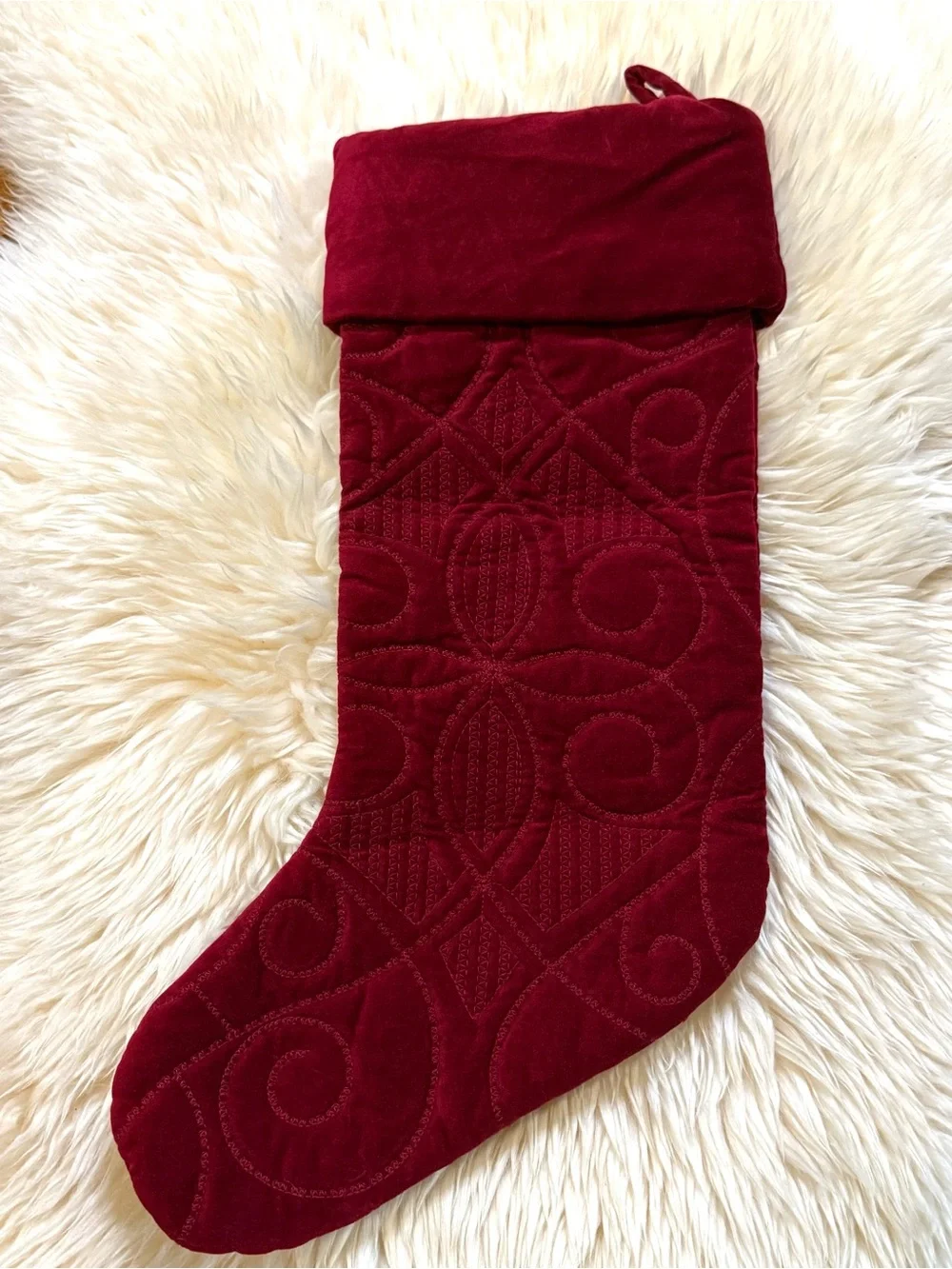 Pottery Barn Personalized Quilted Velvet Christmas Stocking Burgundy “Ramsey”